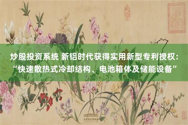 炒股投资系统 新铝时代获得实用新型专利授权：“快速散热式冷却结构、电池箱体及储能设备”
