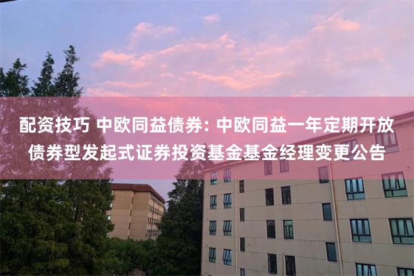 配资技巧 中欧同益债券: 中欧同益一年定期开放债券型发起式证券投资基金基金经理变更公告