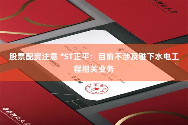 股票配资注意 *ST正平：目前不涉及雅下水电工程相关业务